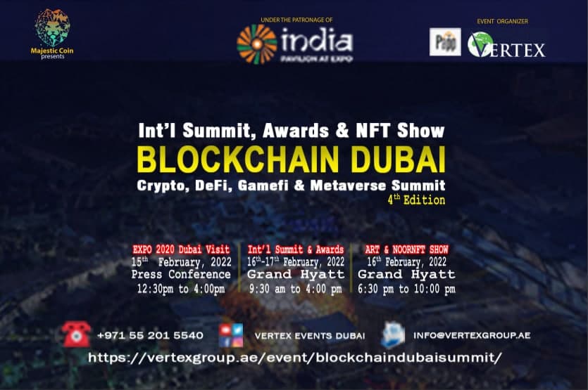 Vertex Events announces the 4 th Grand Blockchain Event at Grand Hyatt Dubai.